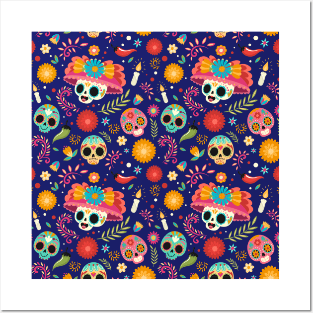 Cute Floral Skull Face Wall Art by Lones Eiless